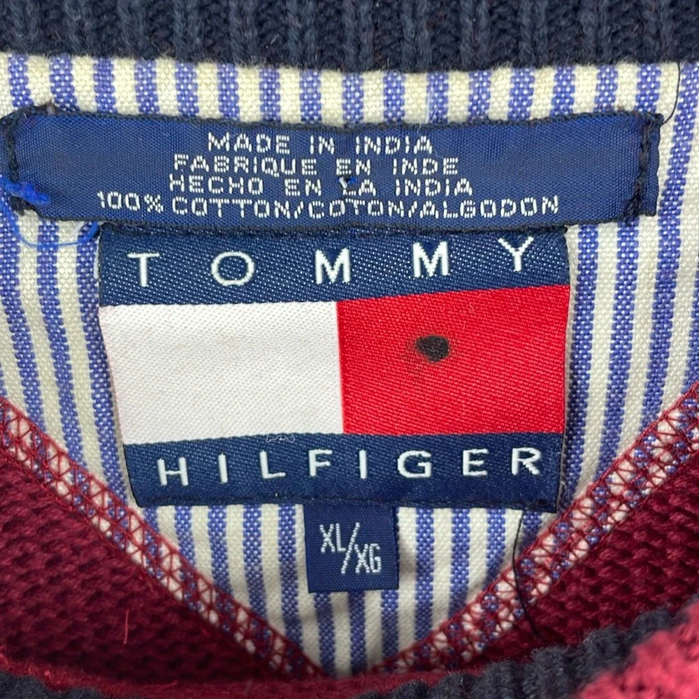 Vintage Y2K Tommy Hilfiger Chunky Knit Cranberry Red Crewneck Sweater Size XL